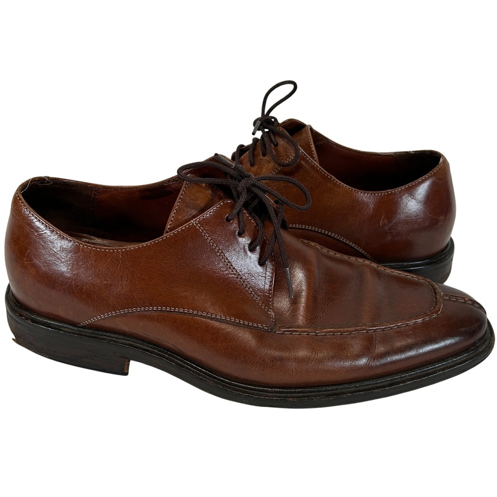 Coleā Haan Mens 9 Brown Leather Split Toe Derby Dress Shoes Square Toe Lace Up